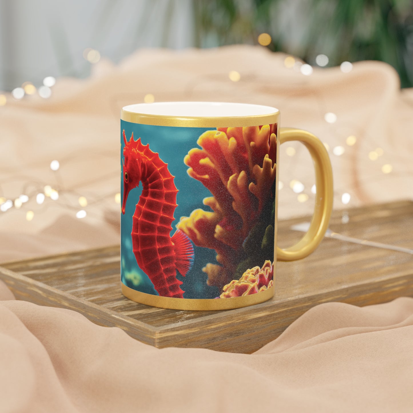 Tropical Metallic Mug — Seahorses in Love