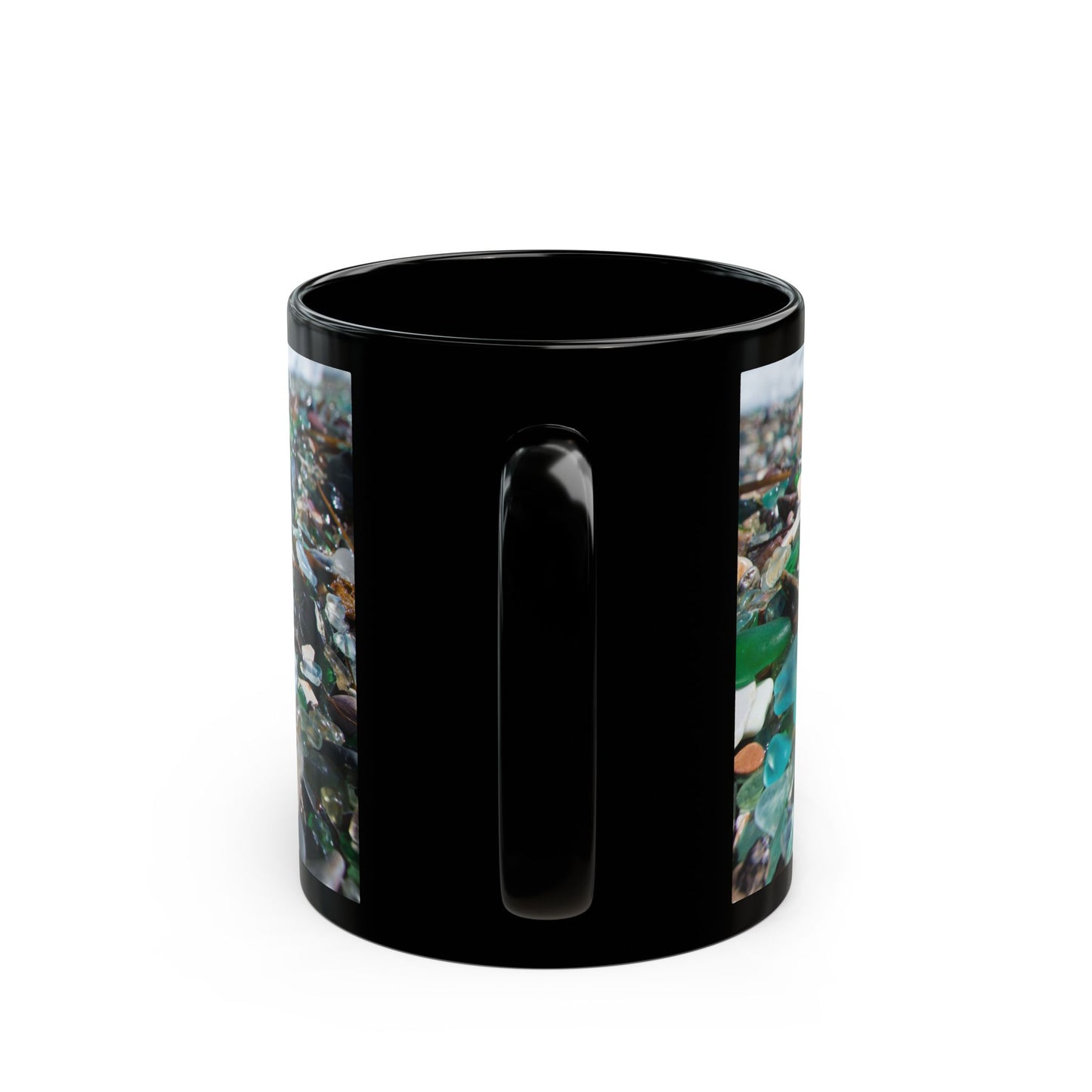 Beach Glass Along Shoreline Black Coffee Mug