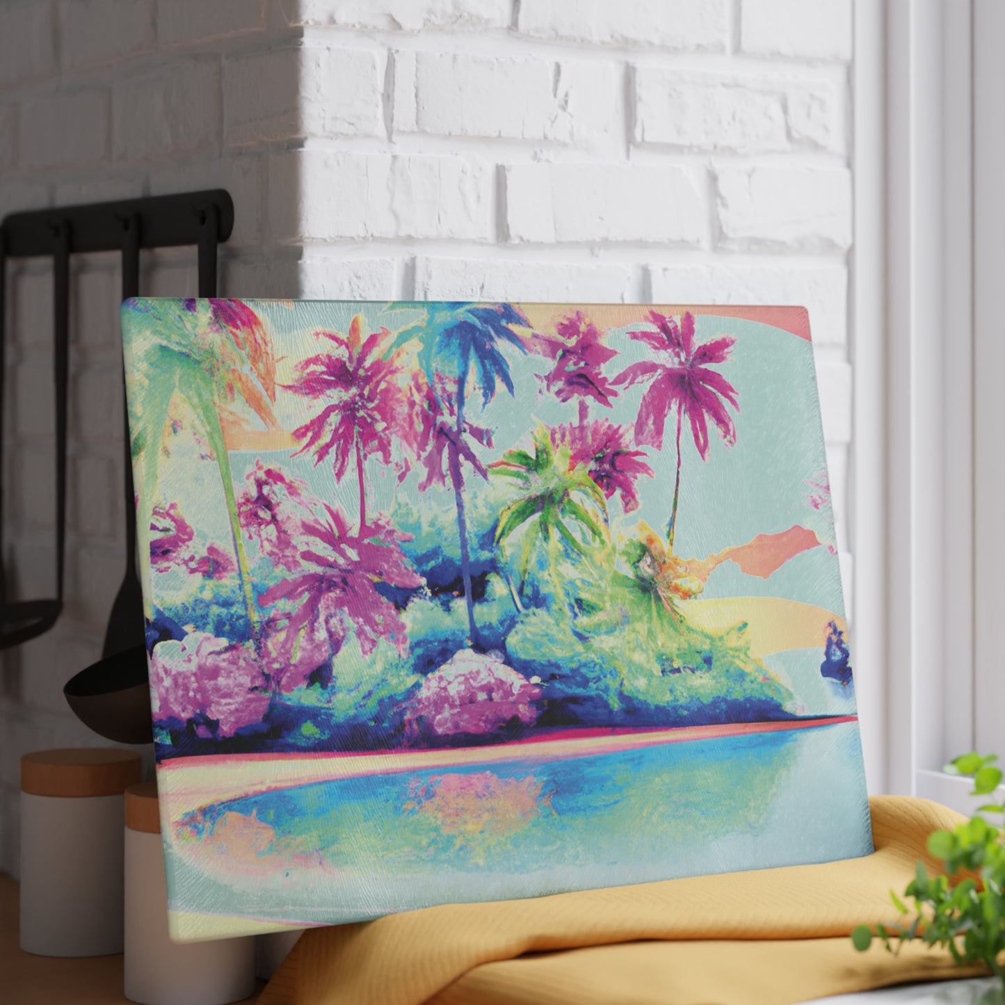 Glass Cutting Board, 2 sizes - Watercolor Beach