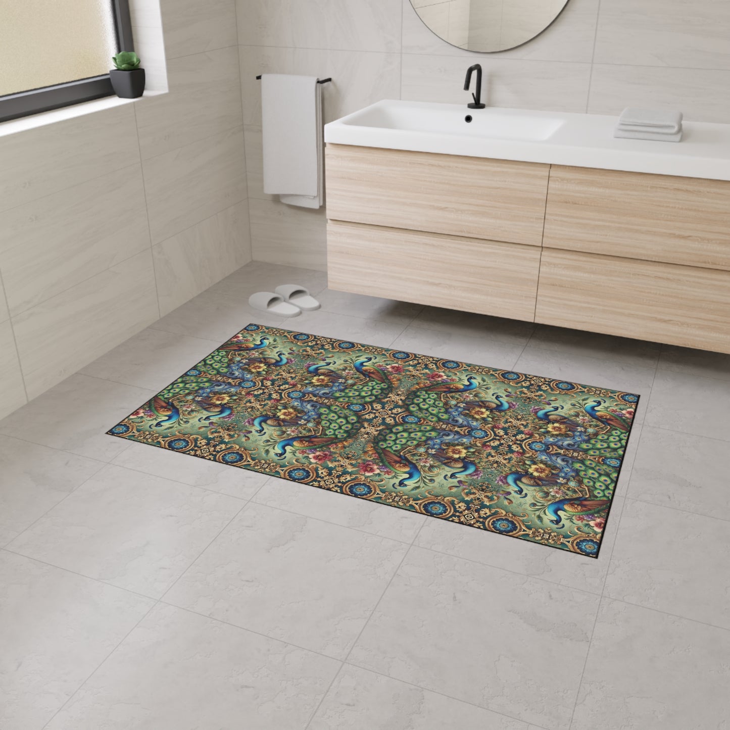 Heavy Duty Floor Mat, 5 Sizes – Tropical Area Rug for Home Décor / Kaleido Peacock Royals