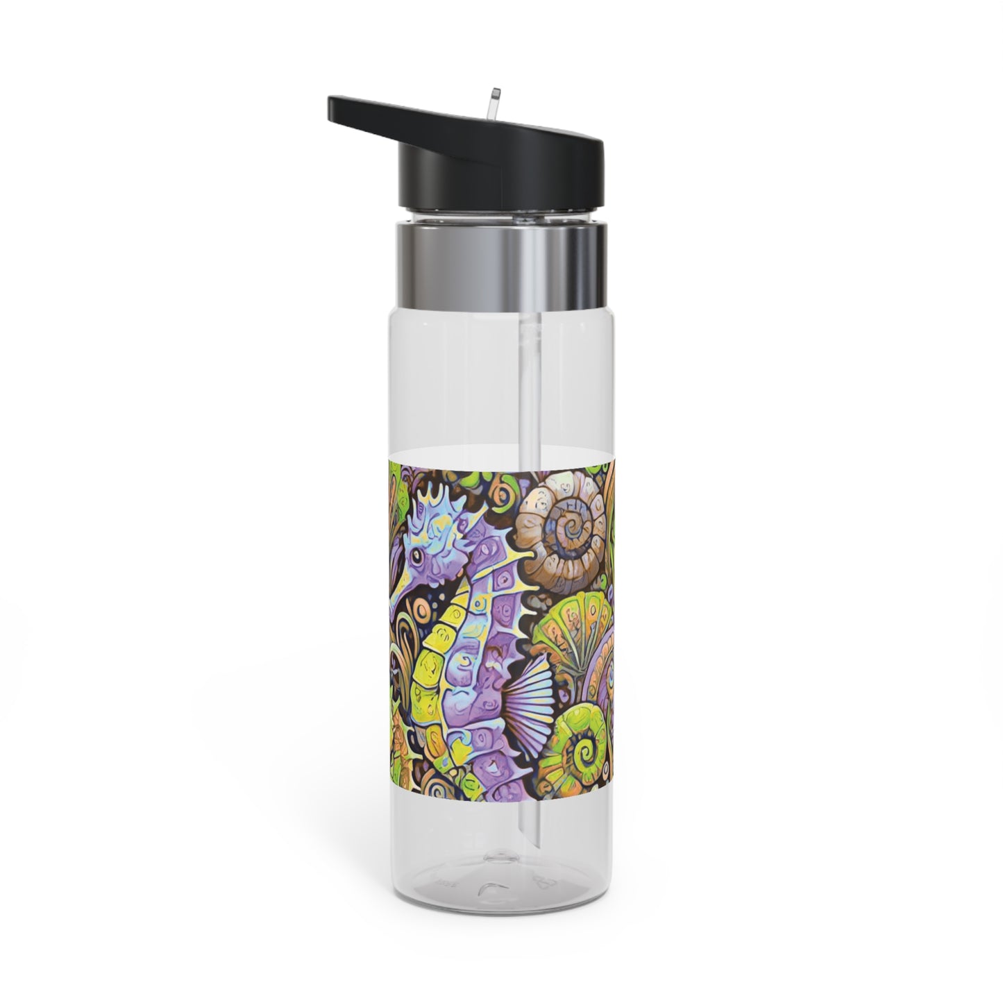 Tropical 20oz Tritan Sport Water Bottle -  Leakproof, Lightweight, BPA-Free / Seahorse Trio, Purple Macro