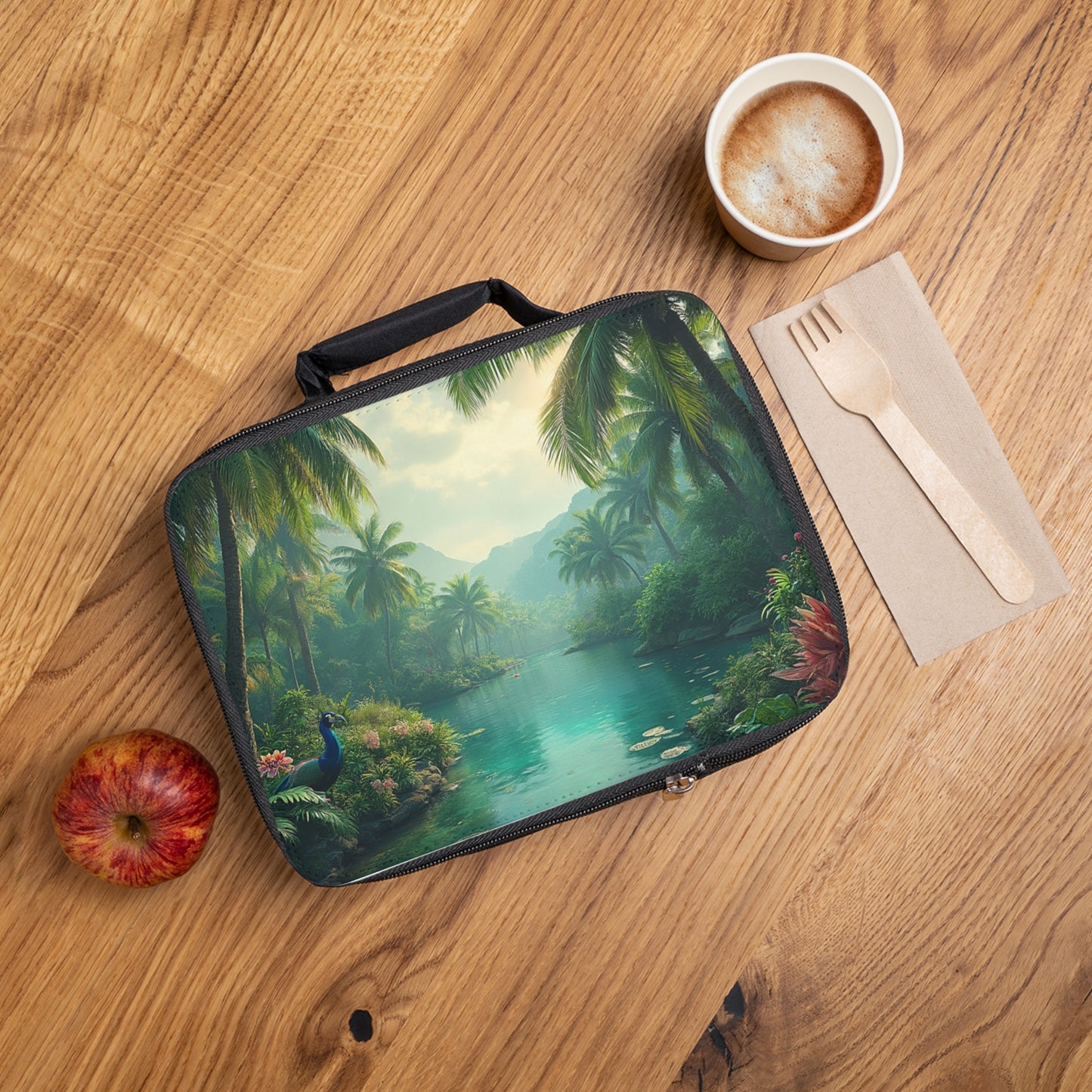 Resting Peacock Lunch Bag - Eco-Friendly Insulated Tote, Adult and Child Lunchbox / Perfect for Picnics, Beach Outings