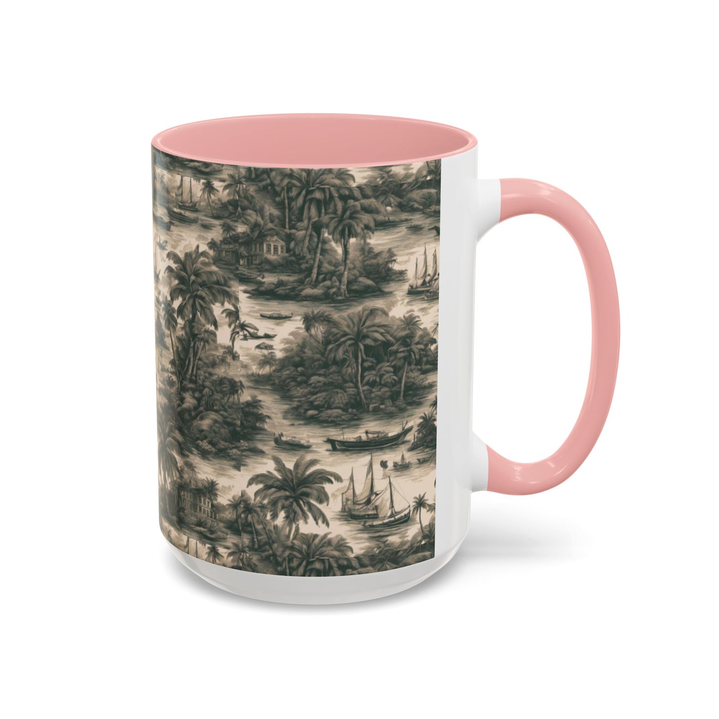 Accent Coffee Mug (11, 15oz), 8 Colors - Tropical Toile #1, black