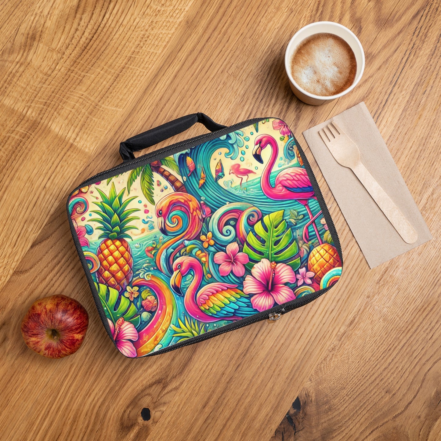 Flamingo Funday Lunch Bag - Eco-Friendly Insulated Tote, Adult and Child Lunchbox / Perfect for Picnics, Beach Outings