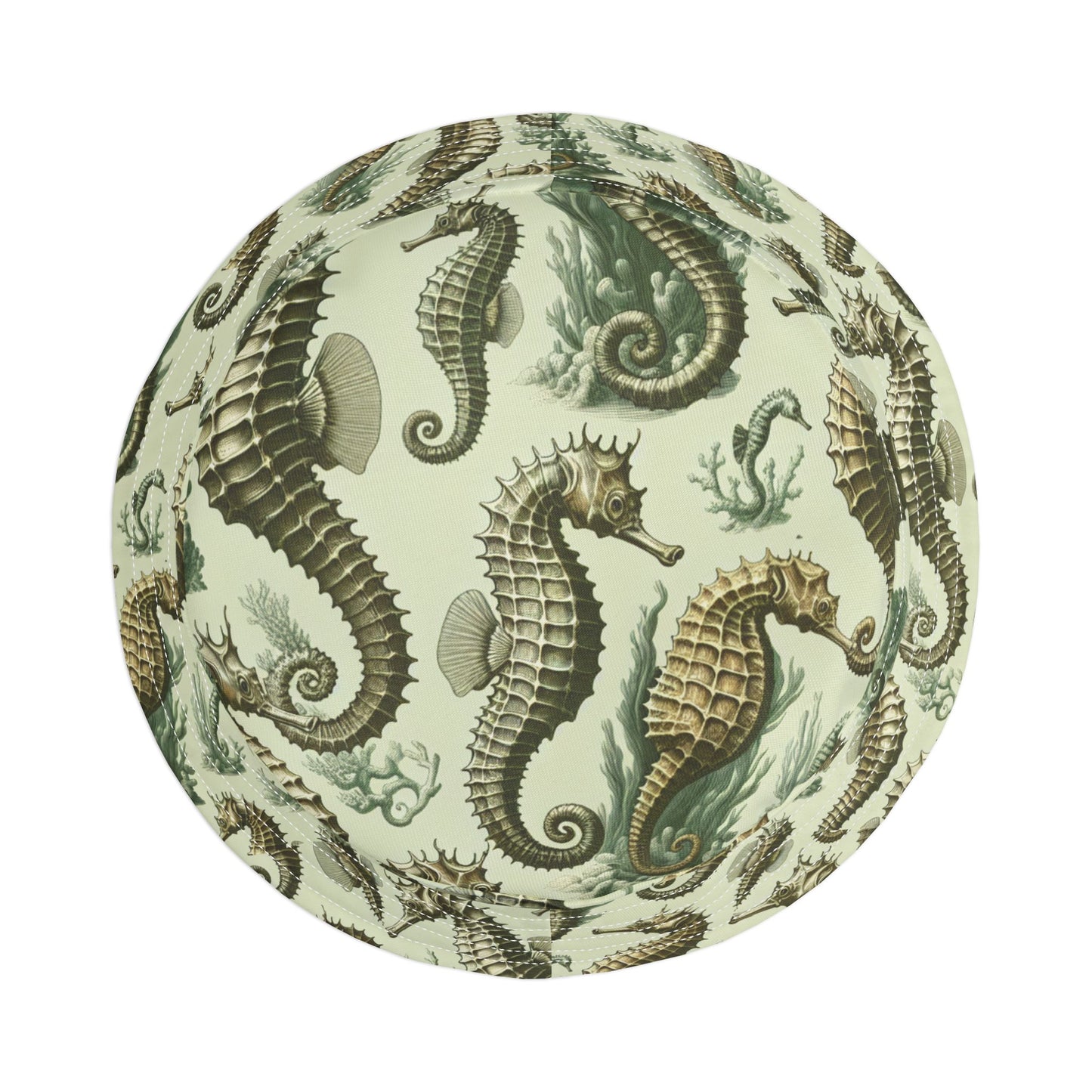 Tropical Polyester Bucket Hat, 2 Sizes - Green Toile Seahorses