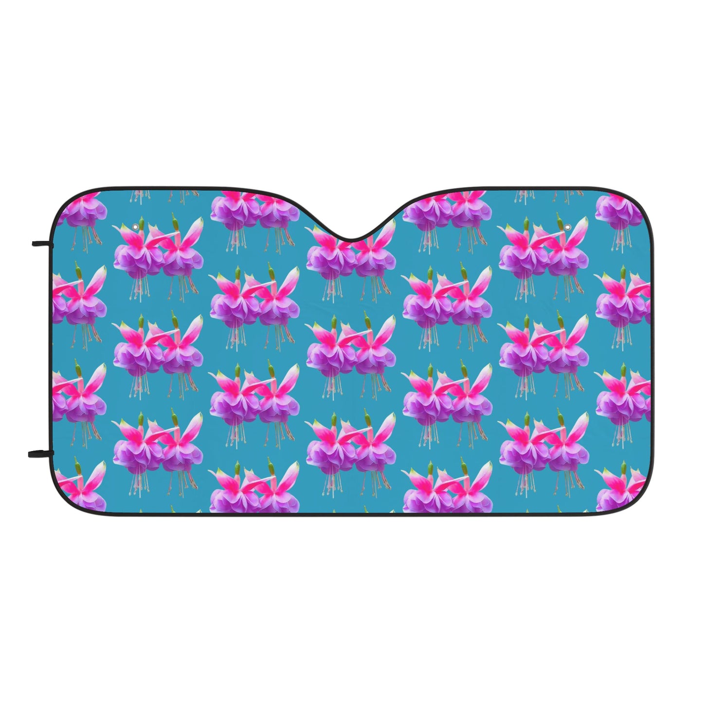 Tropical Floral Car Sun Shades / Two Fuchsias, Turquoise