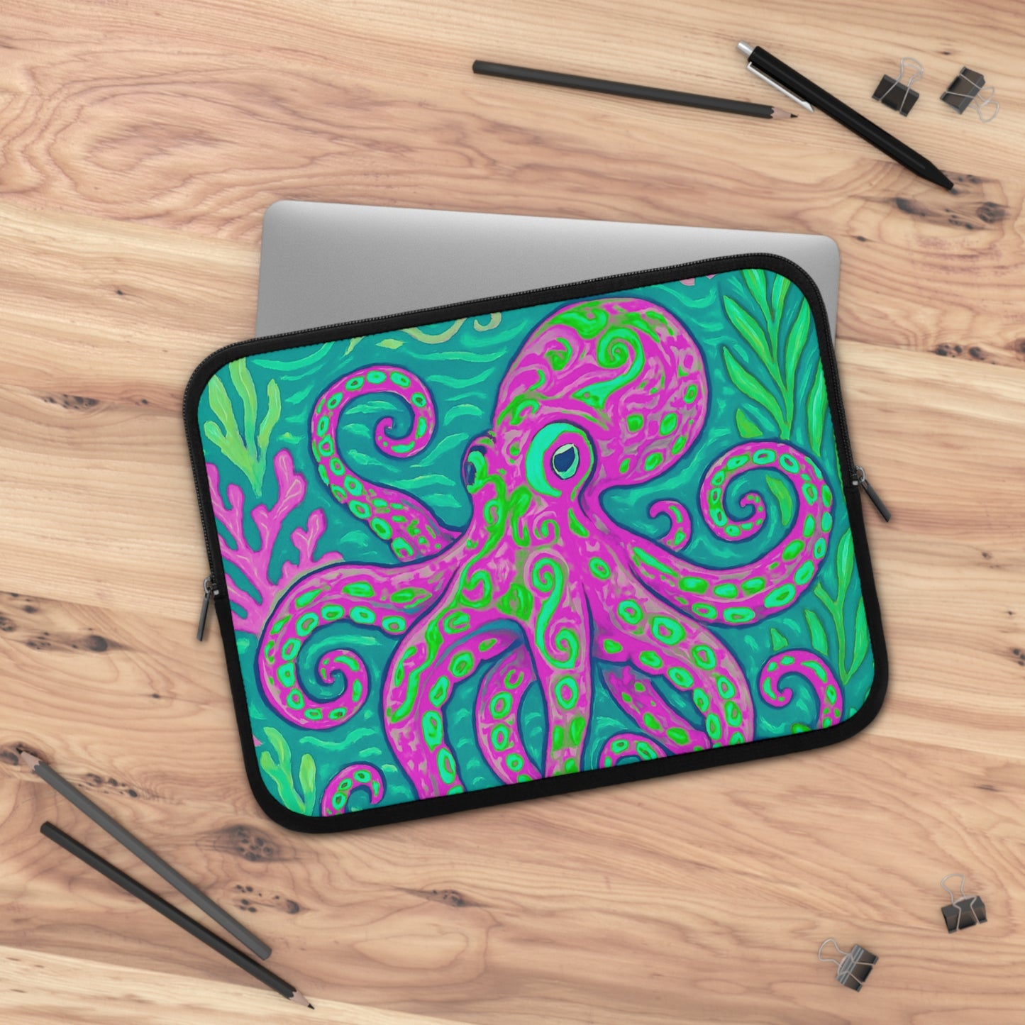 Tropical Laptop Sleeve, 5 Sizes - Perfect for Beach Lovers & Students / Octopus Kraken Joe, Purple