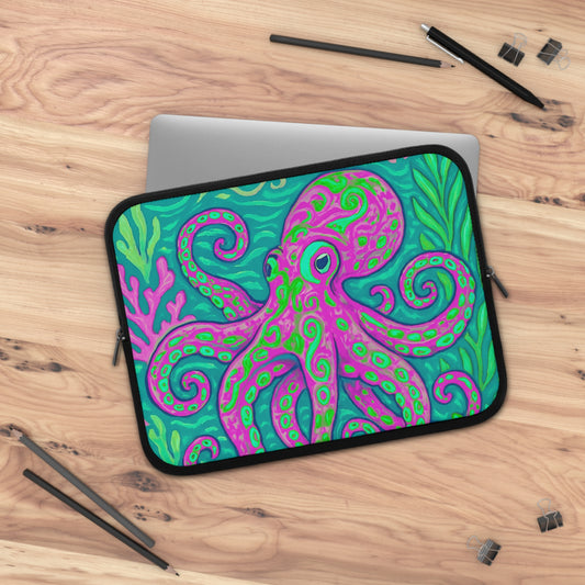 Tropical Laptop Sleeve, 5 Sizes - Perfect for Beach Lovers & Students / Octopus Kraken Joe, Purple