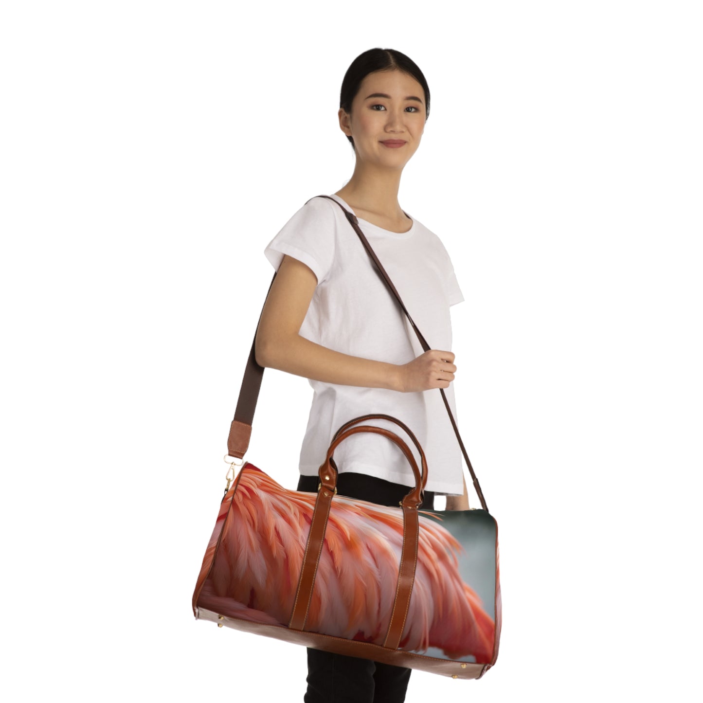 Tropical Waterproof Travel Bag - Perfect for Beach Getaways / Flamingo Feathers