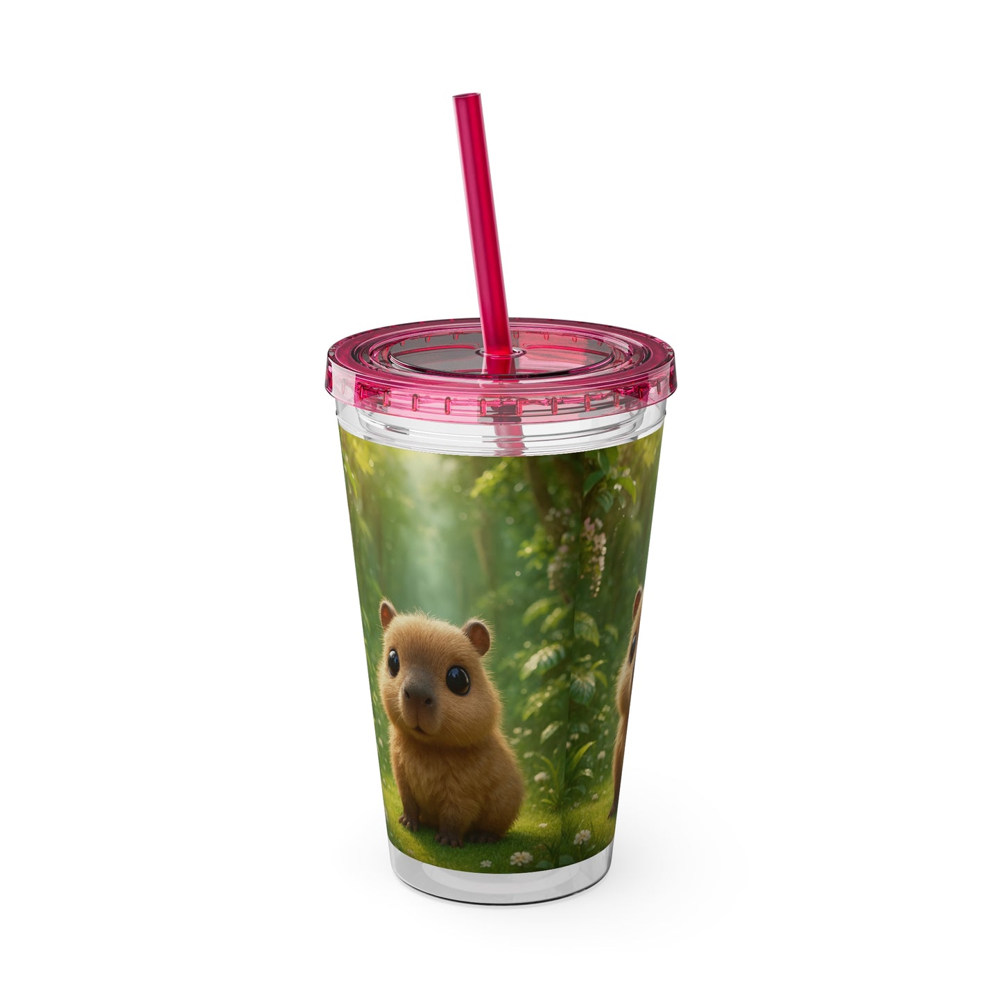 Tropical Tumbler with Straw | 16oz Colorful Travel Cup / Baby Cabybara
