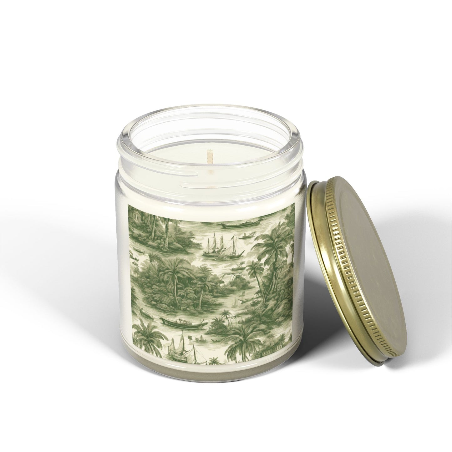 Scented Candles, Coconut Apricot Wax (4oz, 9oz) - Tropical Toile #1, Green