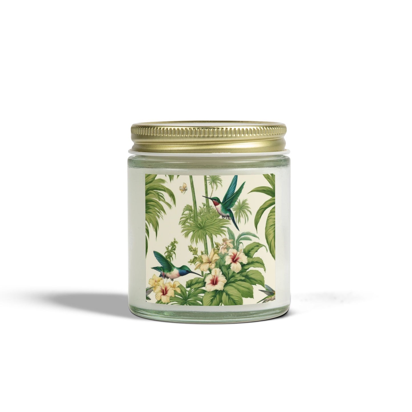 Scented Candles, Coconut Apricot Wax (4oz, 9oz) - Hummingbirds & Flowers, Buttercream