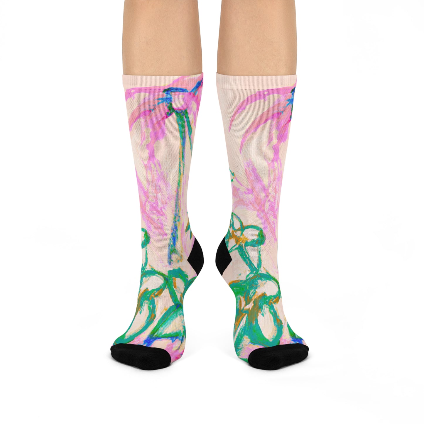 Cushioned Crew Socks - Tropical Doodles, Pink