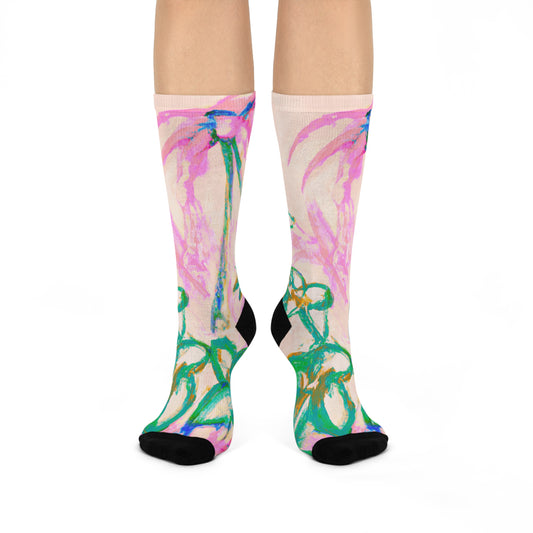 Cushioned Crew Socks - Tropical Doodles, Pink