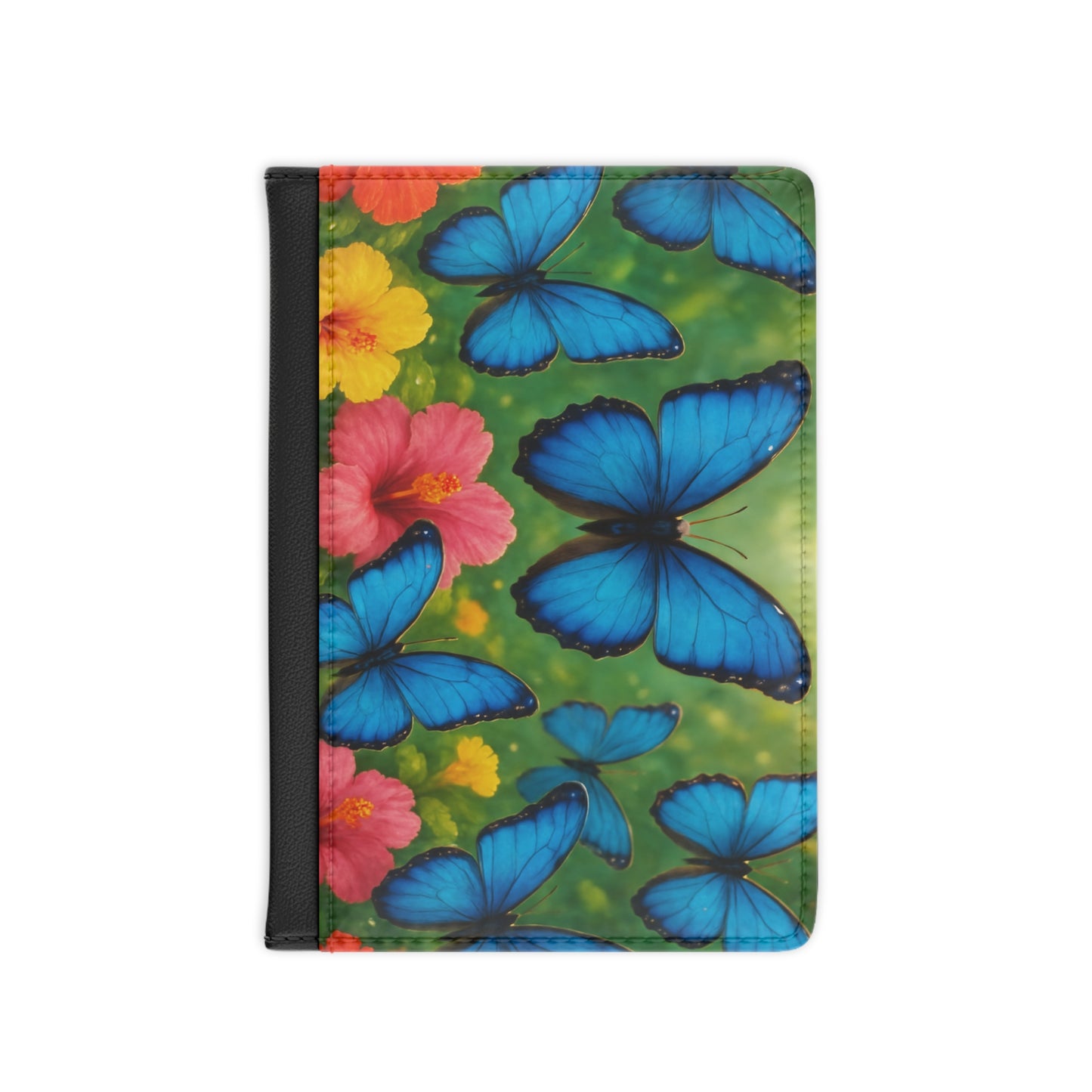 Tropical Passport Cover, Faux Leather - RFID blocking for travel security / Morpho Butterflies Flight