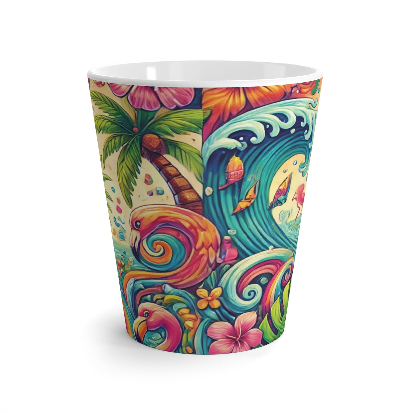 Latte White Mug - Flamingo Waves