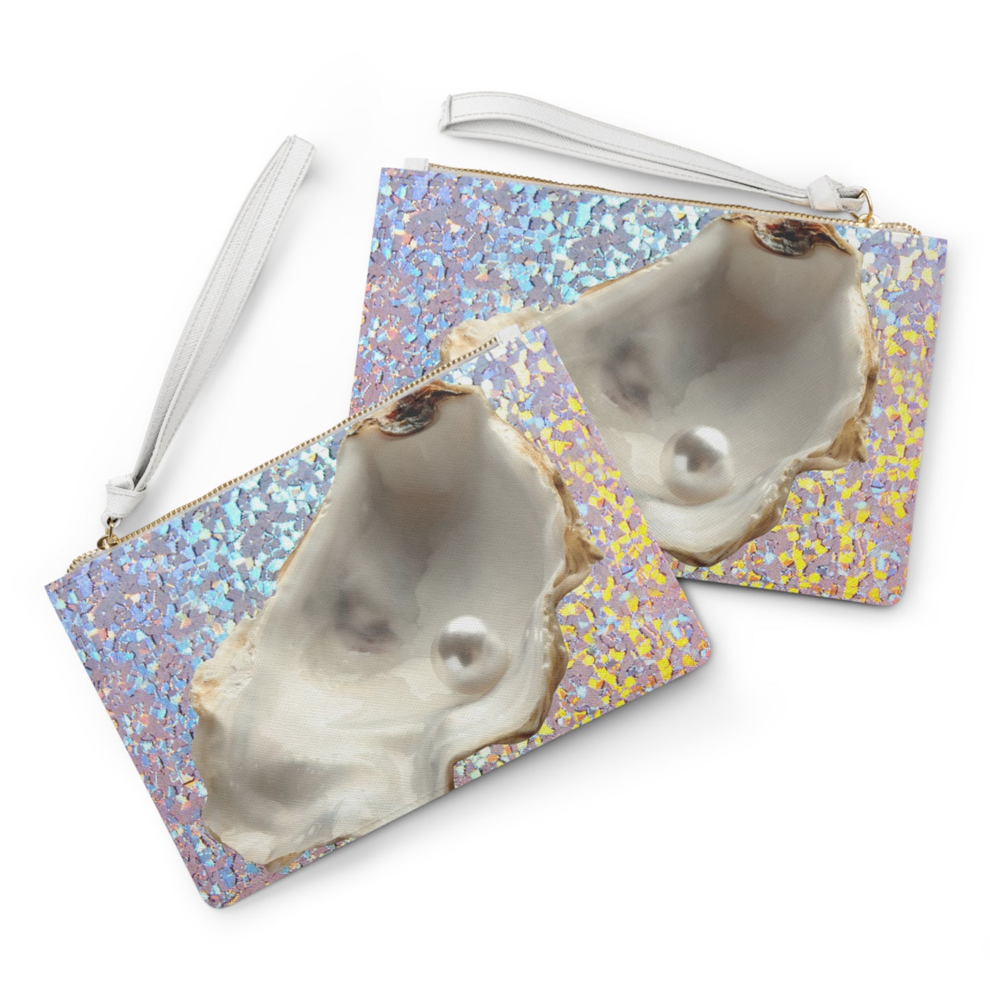 Tropical Faux Leather Clutch Bag - Perfect for Beach Adventures & Summer Vacations / Disco FW White Pearl Oyster