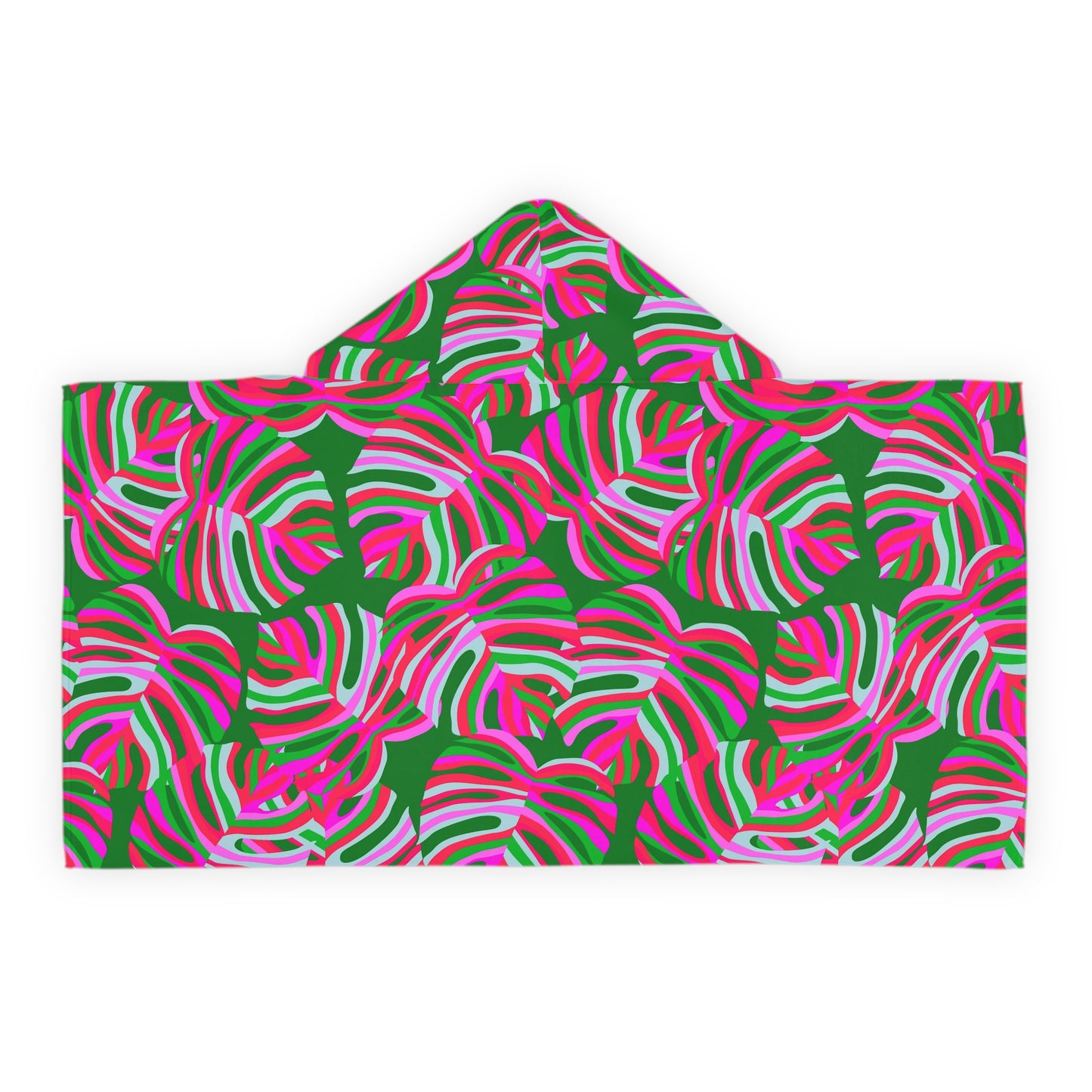 Tropical Kids Hooded Towel - Fun Plant Design for Beach & Bath / Neon Monstera