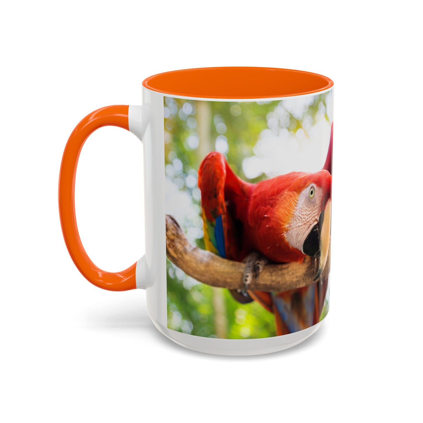 Accent Coffee Mug (11, 15oz), "I Run on Caffeine and Drama!" Parrot / Various Colors