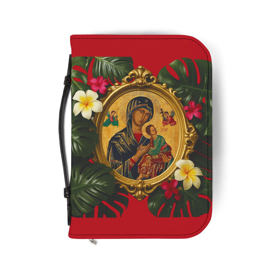 Tropical Bible Cover, Our Lady of Perpetual Help, Dark Red / Floral Bible Protector, Christian Church Accessories
