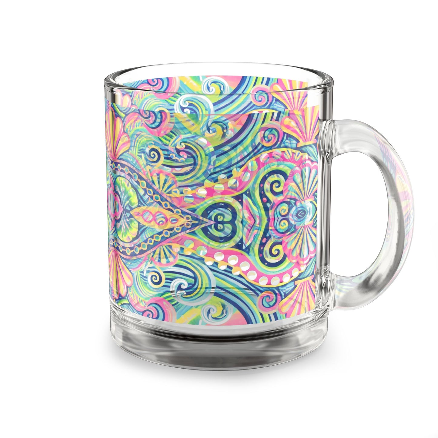 Tropical Glass Mug - 10oz Coffee Cup / Kaleido Bay
