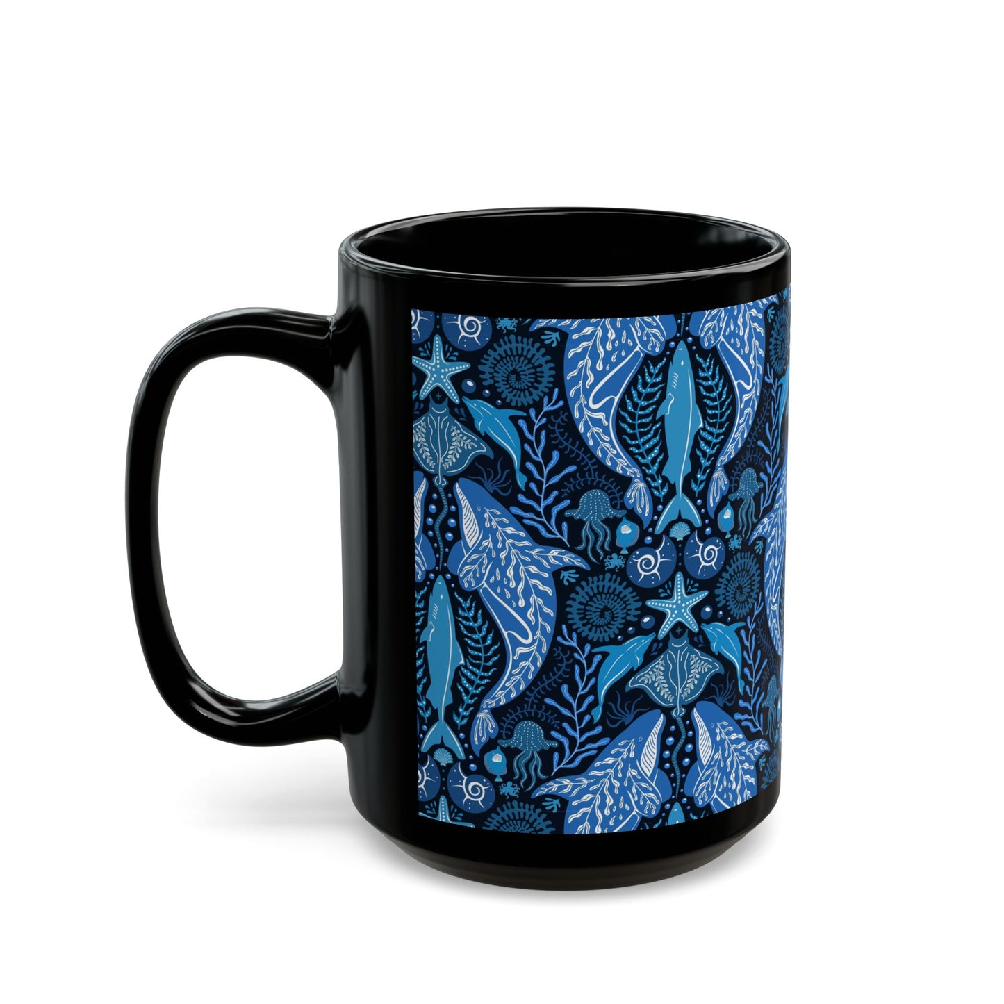 Black Coffee Mug, Mystic Ocean, Blue