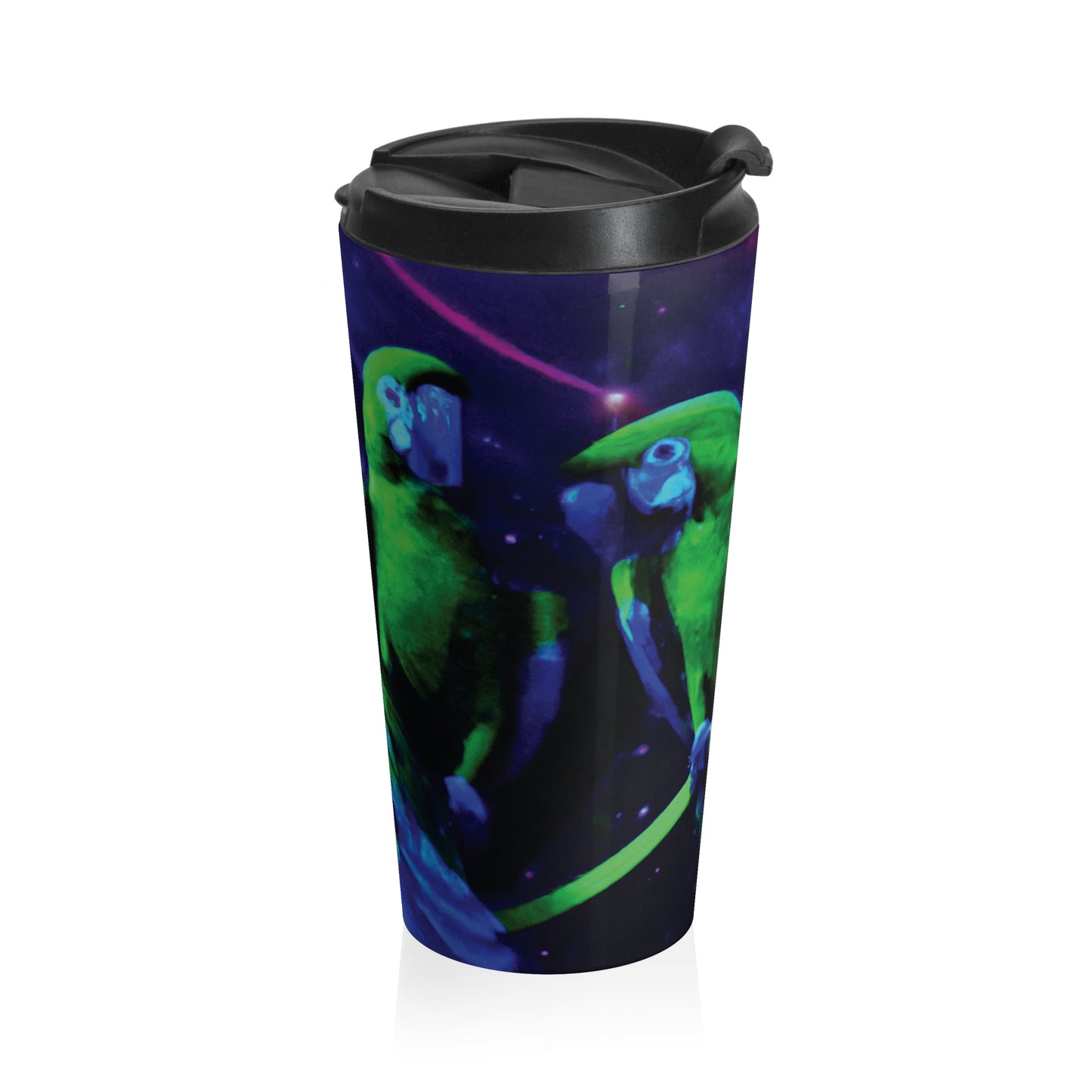 15 oz. Stainless Steel Travel Mug / Neon Parrots at Night