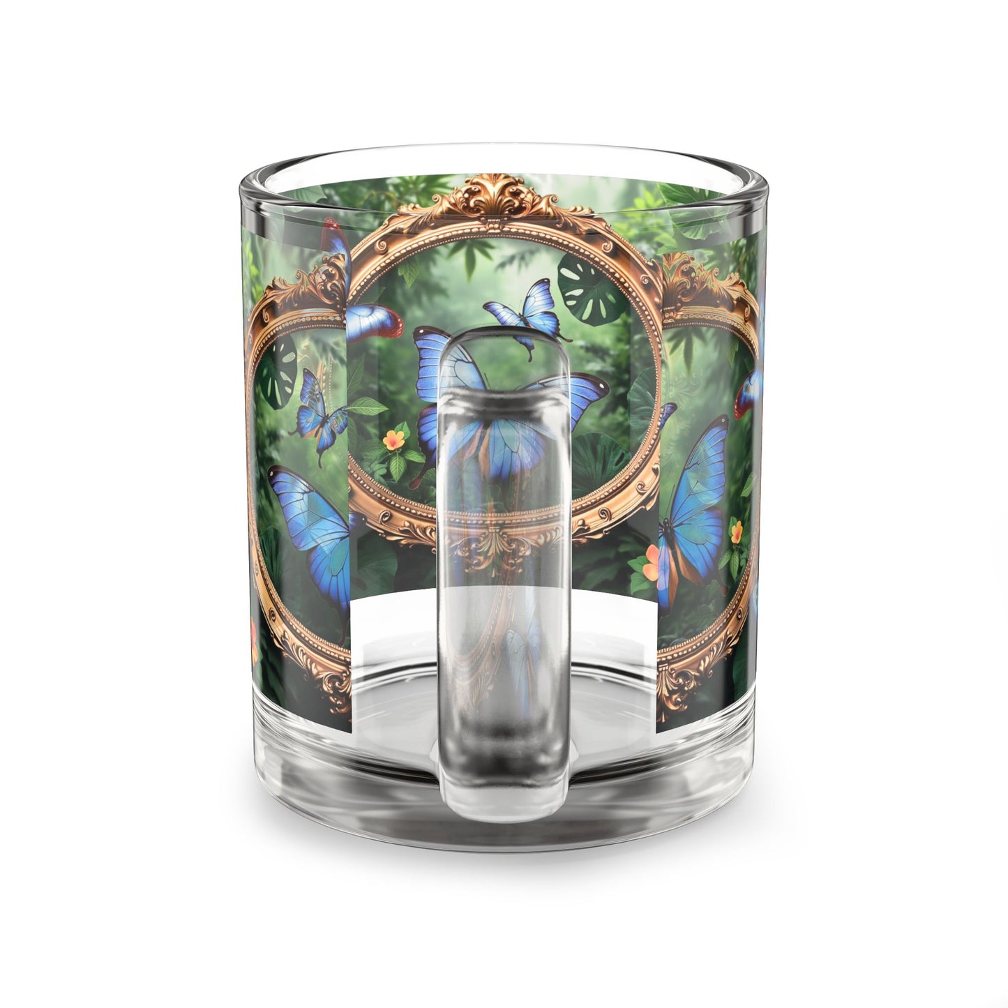 Tropical Glass Mug - 10oz Coffee Cup / Framed Monarchs