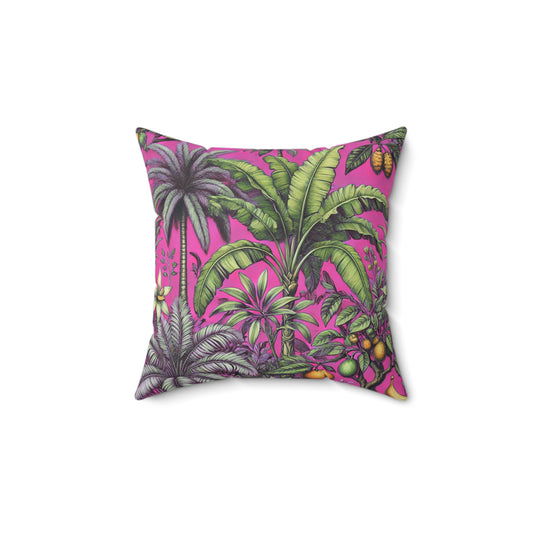 Tropical Pillow, 4 sizes - Colorful Spun Polyester Square Cushion / Tropical Fruit, Hot Pink