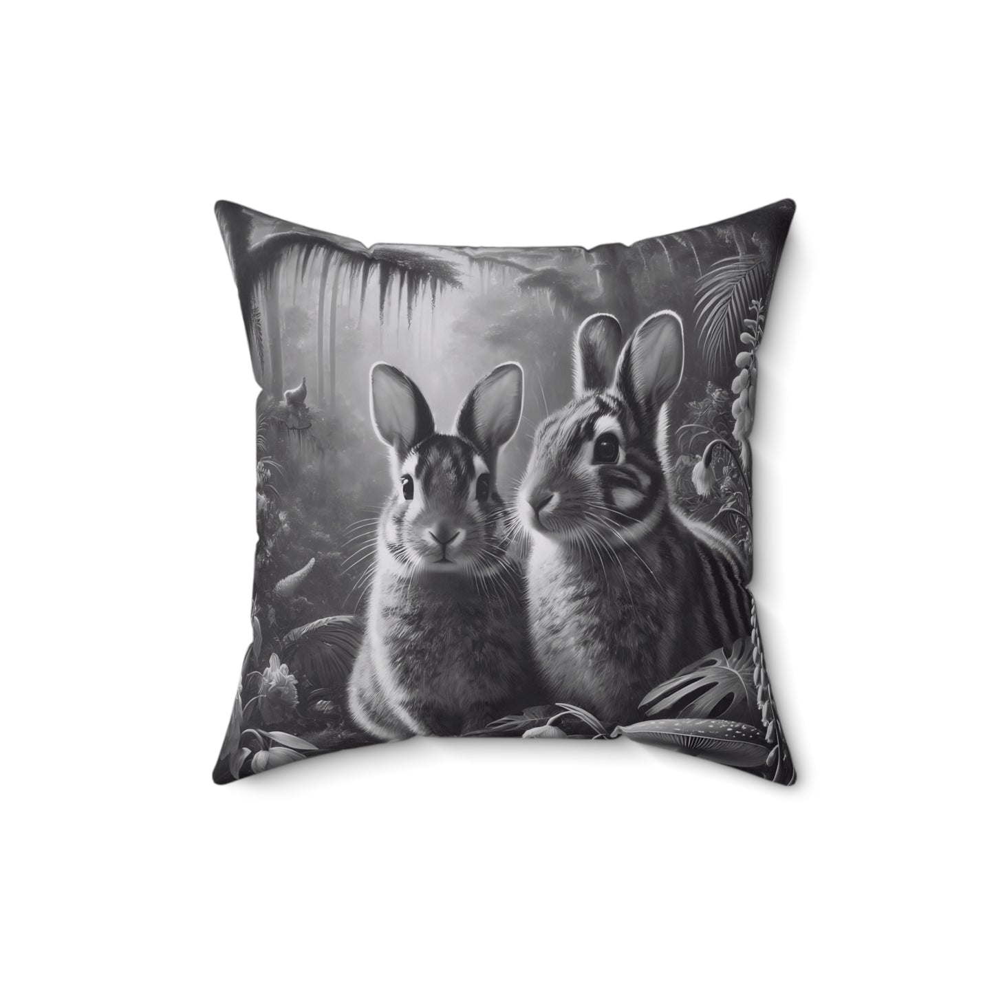 Decorative Pillow - Accent Cushion, 4 Sizes / Rainforest Sumatran Rabbits, Noir
