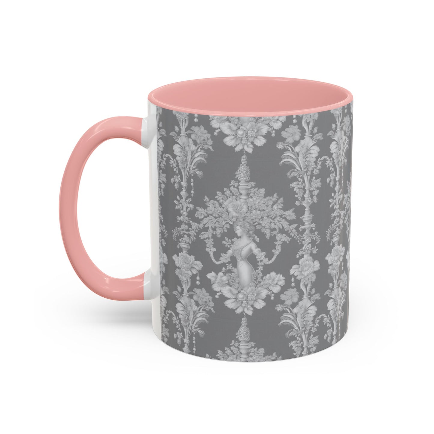 Accent Coffee Mug (11, 15oz), Pearl Lady Toile/Slate Repeat, Various Colors