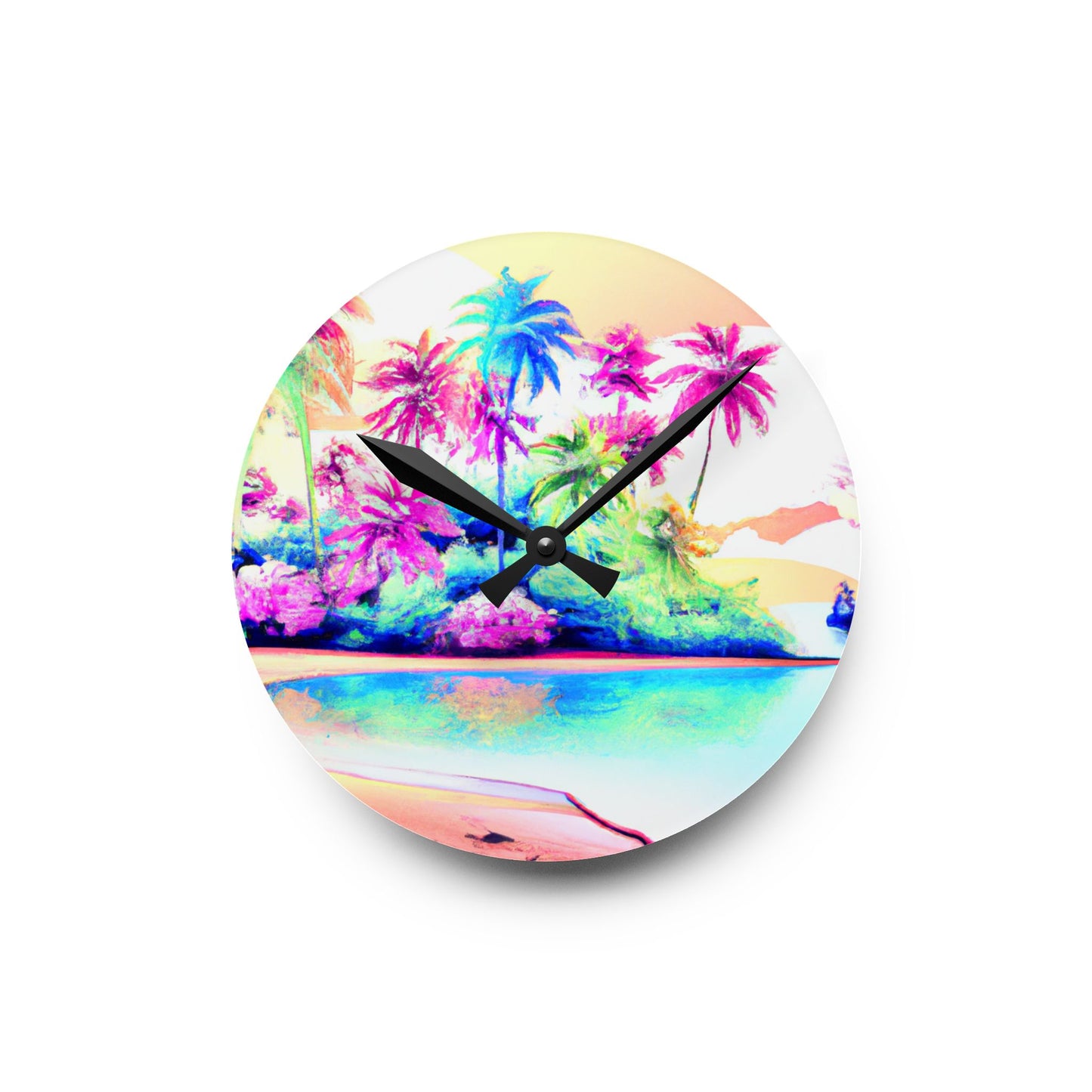 Acrylic Wall Clock, Watercolor Beach