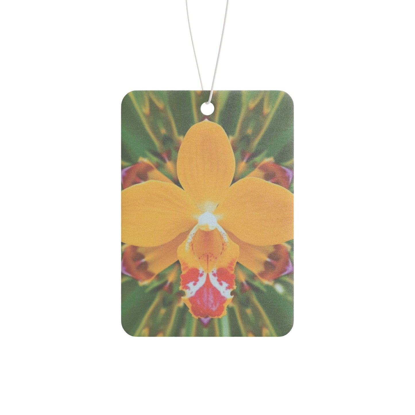 Car Air Freshener - Pop Art Tropical Orange Orchid Kaleidoscope