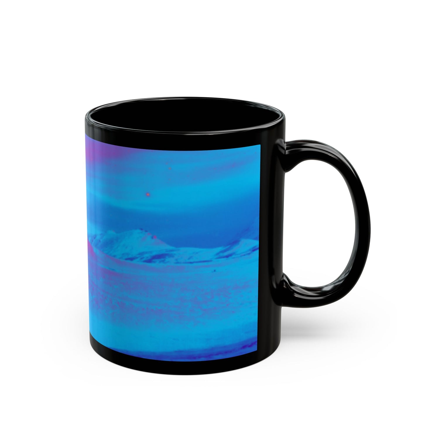 Black Mug (11oz, 15oz), Cold Ocean Lights, Turquoise