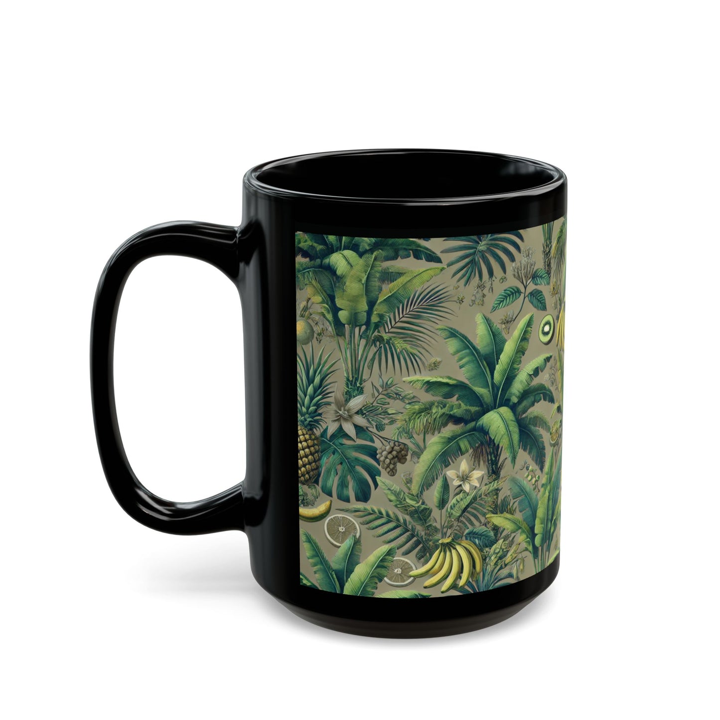 Black Coffee Mug - Tropical Fruit, Taupe