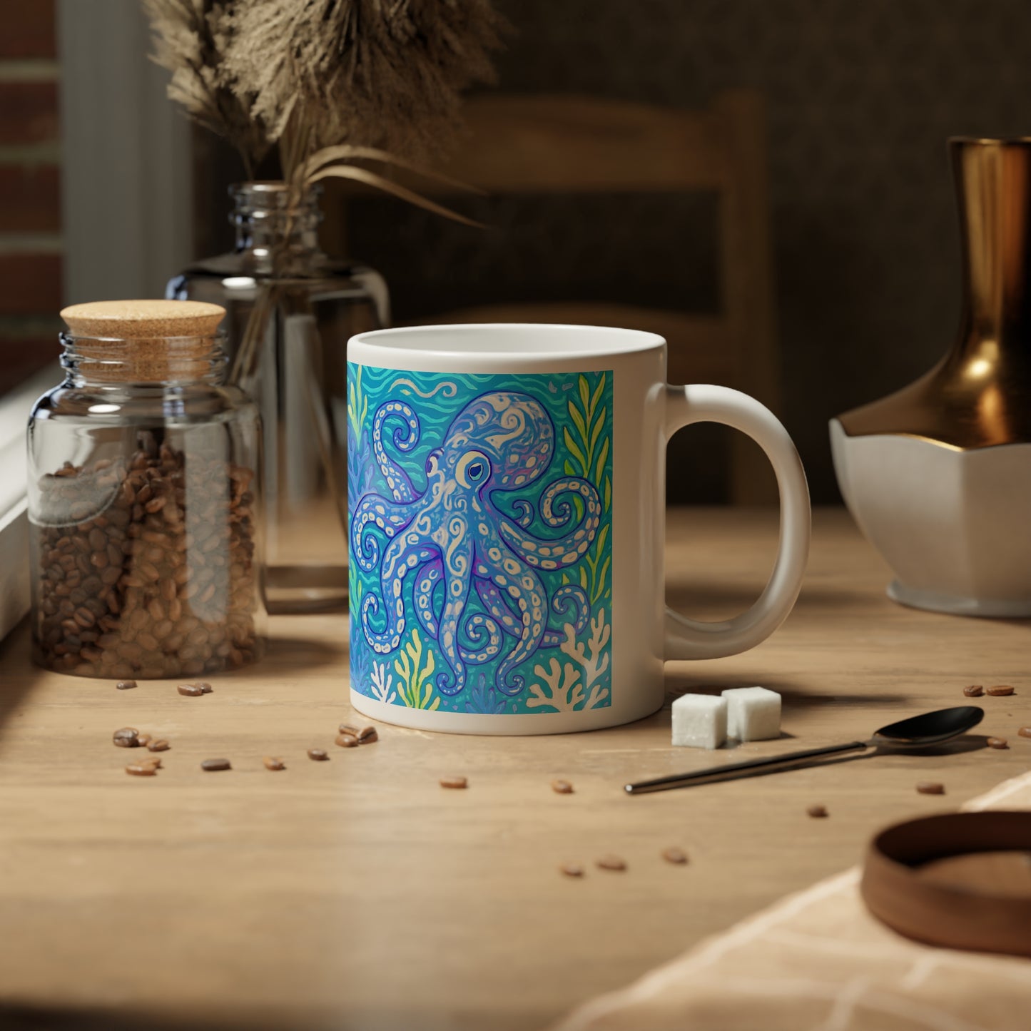 Jumbo Mug, 20oz, Octopus Kraken Joe , Blue | Tropical Coffee Cup