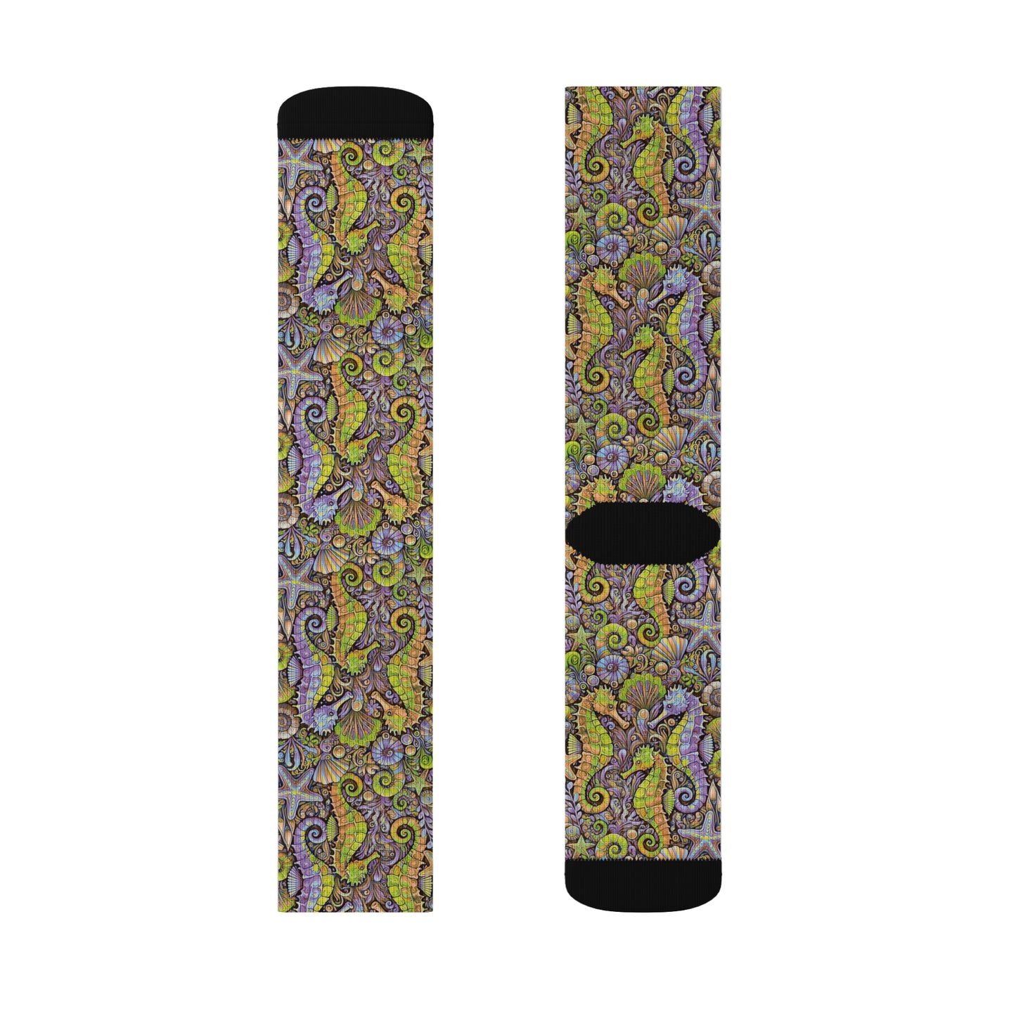 Seahorses/Purple Sublimation Fleece-Lined Socks - Colorful Tropical Design