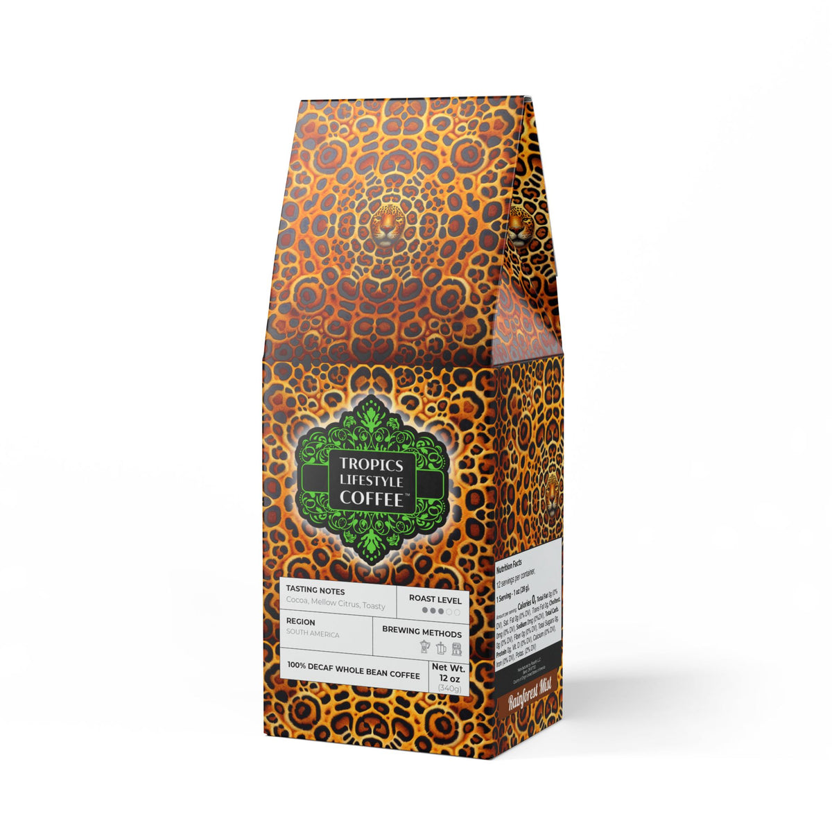 Rainforest Mist™ Single Origin DECAF (Medium Roast) Specialty Grade Coffee / Rainforest Jaguar Spots