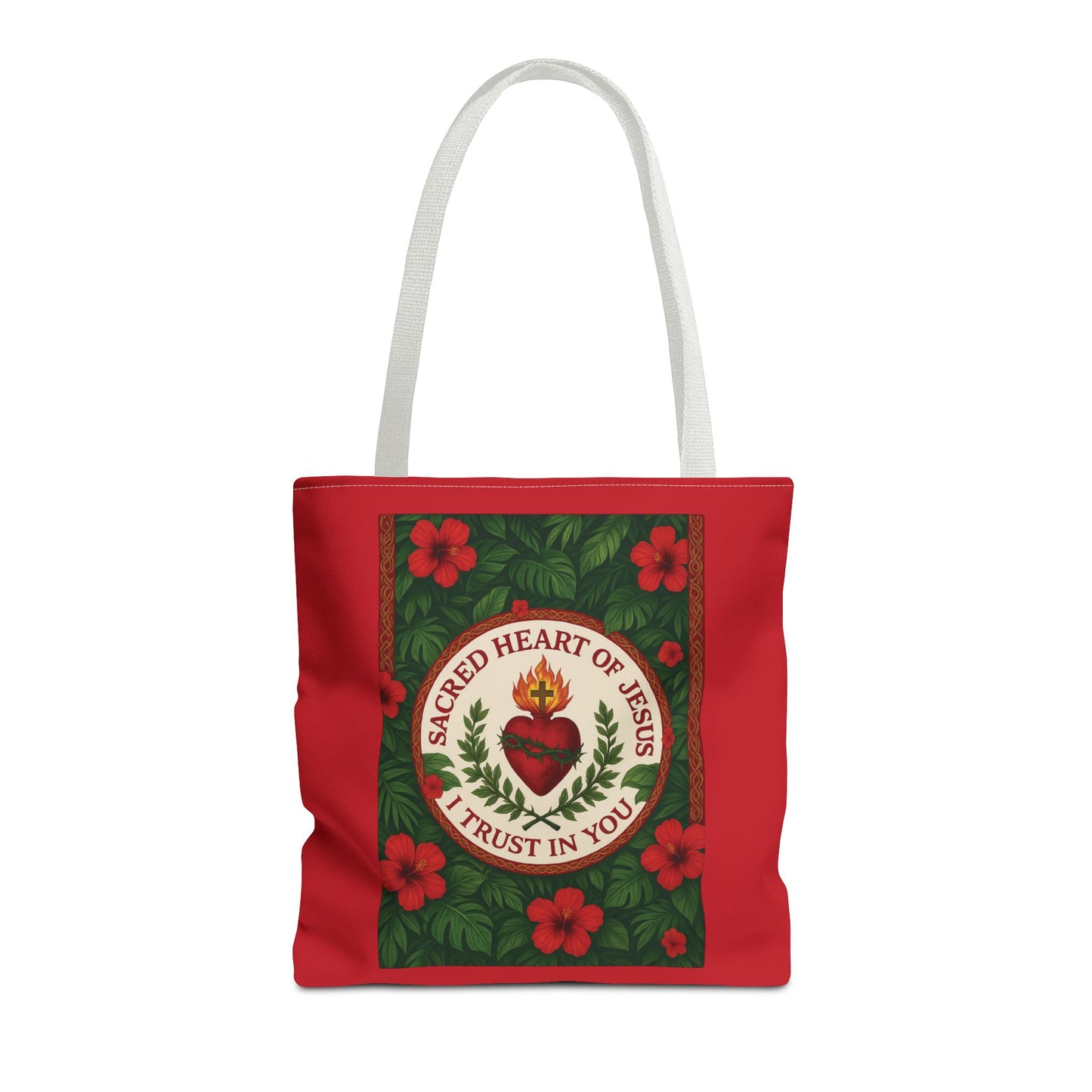 Religious Tote Bag - 3 Sizes / Sacred Heart of Jesus Prayer, Red