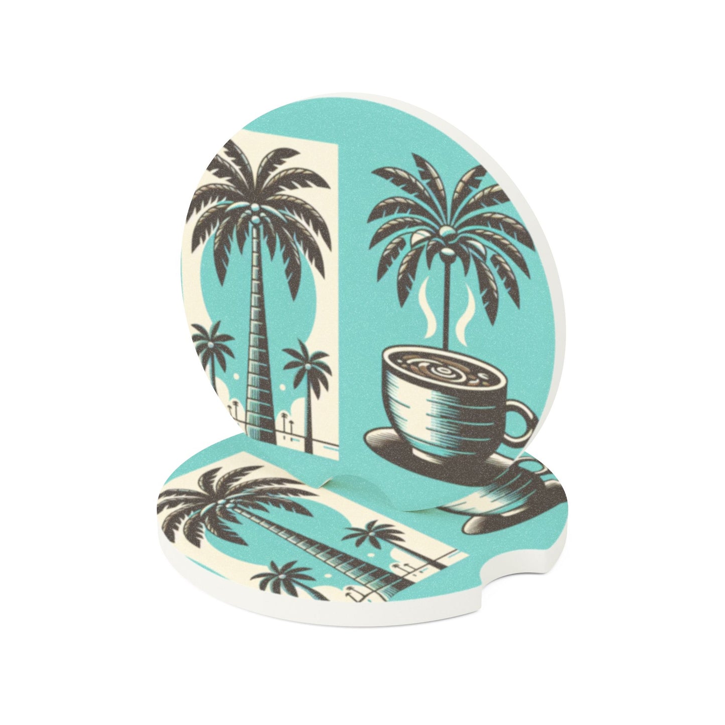 Soapstone Car Coaster - Palms and Coffee