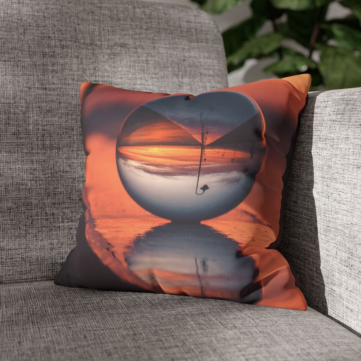 Faux Suede Square Pillowcase - Crystal Ball at Sunset Pier