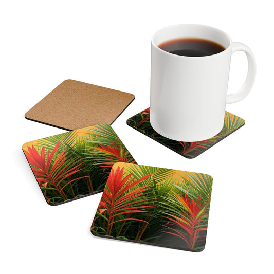 Four-piece Coaster Set - Red Flame Palms