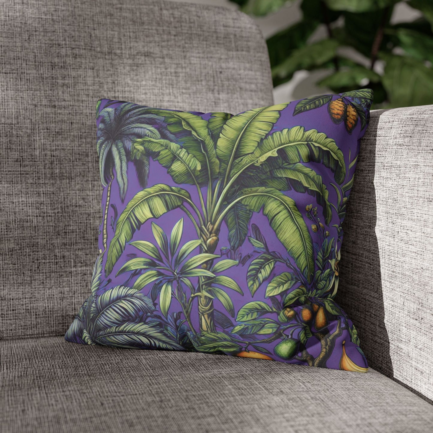 Faux Suede Square Pillowcase - Tropical Fruit, Purple
