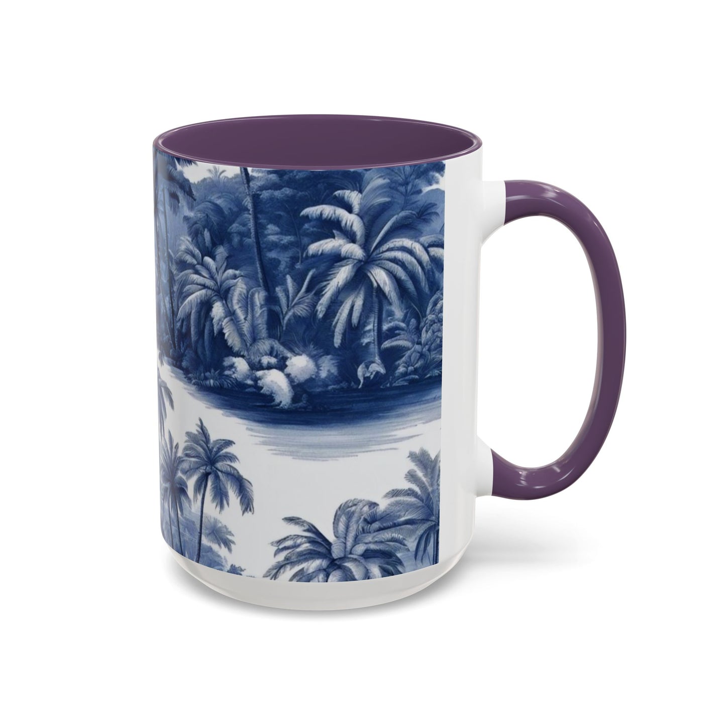 Accent Coffee Mug (11, 15oz), 8 Colors - Tropical Toile Blue/White