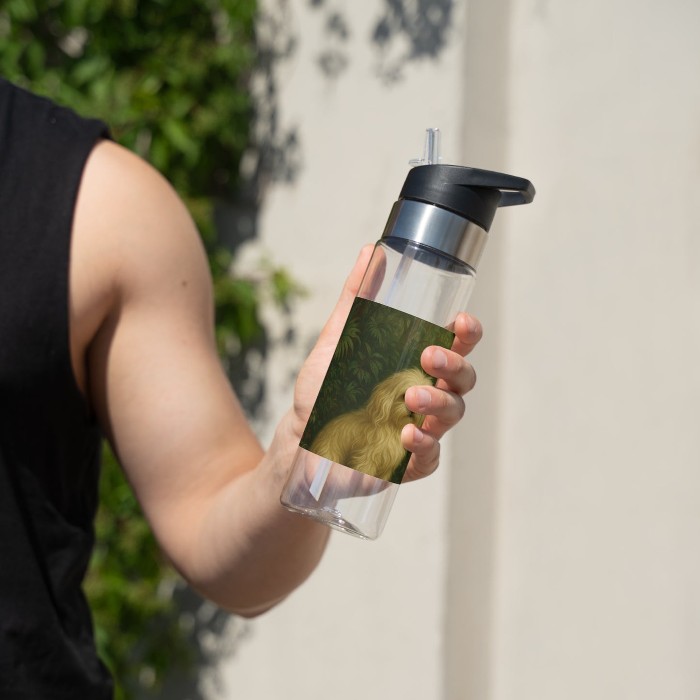 Tropical 20oz Tritan Sport Water Bottle -  Leakproof, Lightweight, BPA-Free / Puppy Ariel and Peacock