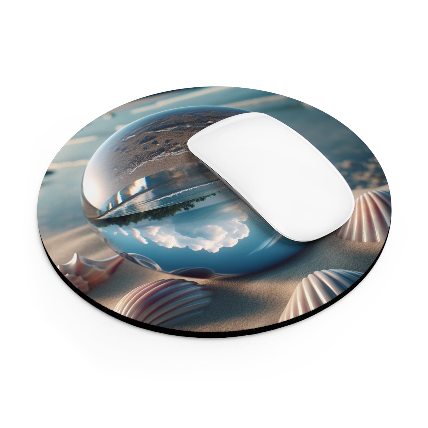 Coastal Mouse Pad, 2 Shapes - Fun Vibes for Home Office & Gamer / Beach Illusion Ball, Seashells