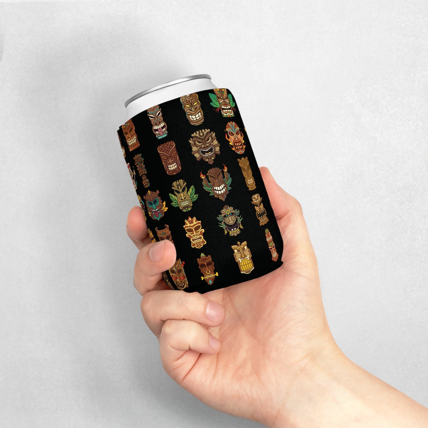 Tiny Tiki Dudes/Black Can Cooler Sleeve - Perfect for Outdoor Picnics