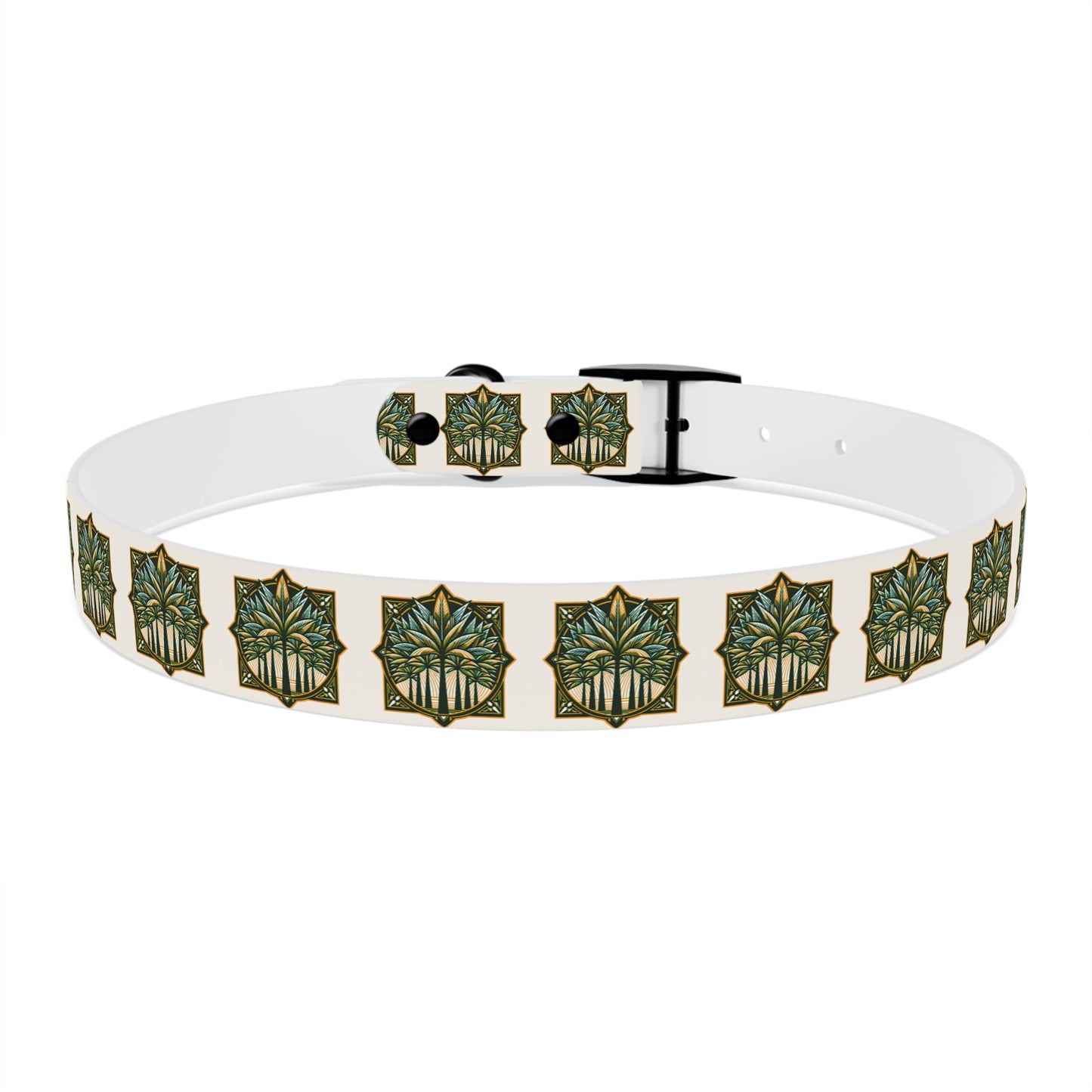 Dog Collar - Deco Palm Trees, Green/Brown