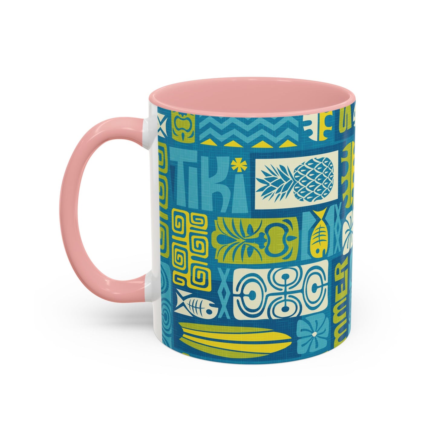 Accent Coffee Mug (11, 15oz), 8 Colors - Tiki Poster Blue