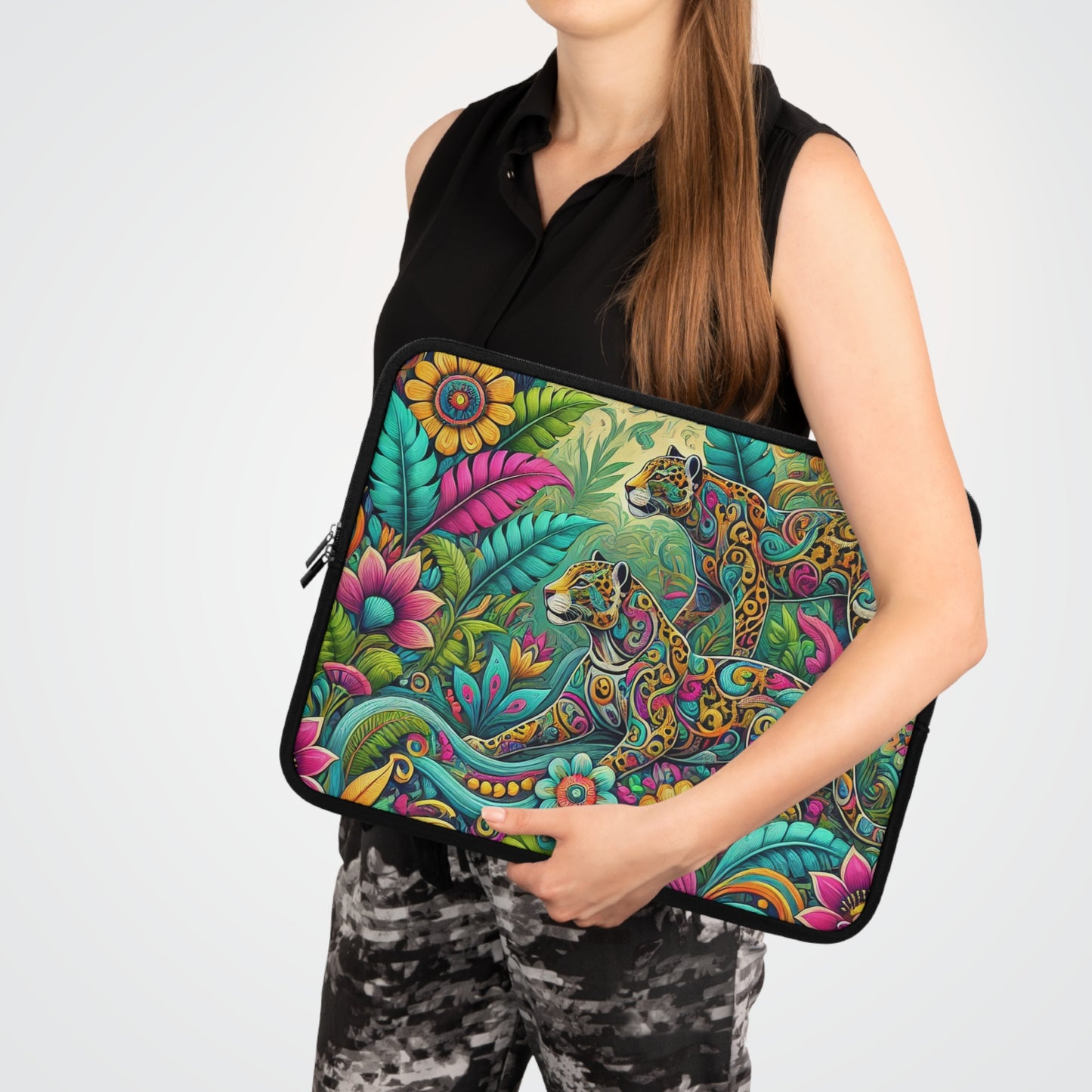 Tropical Laptop Sleeve, 5 Sizes - Perfect for Rainforest Lovers & Students / Jaguar Pop